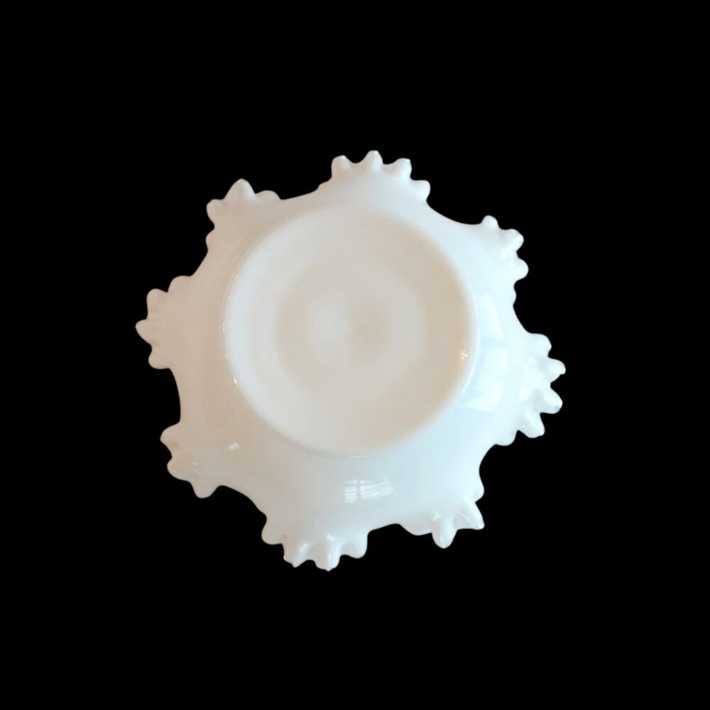 Vintage Fenton Silver Crest Milk Glass Ruffled Top Footed Pedestal Candy Dish - Picture 2 of 4